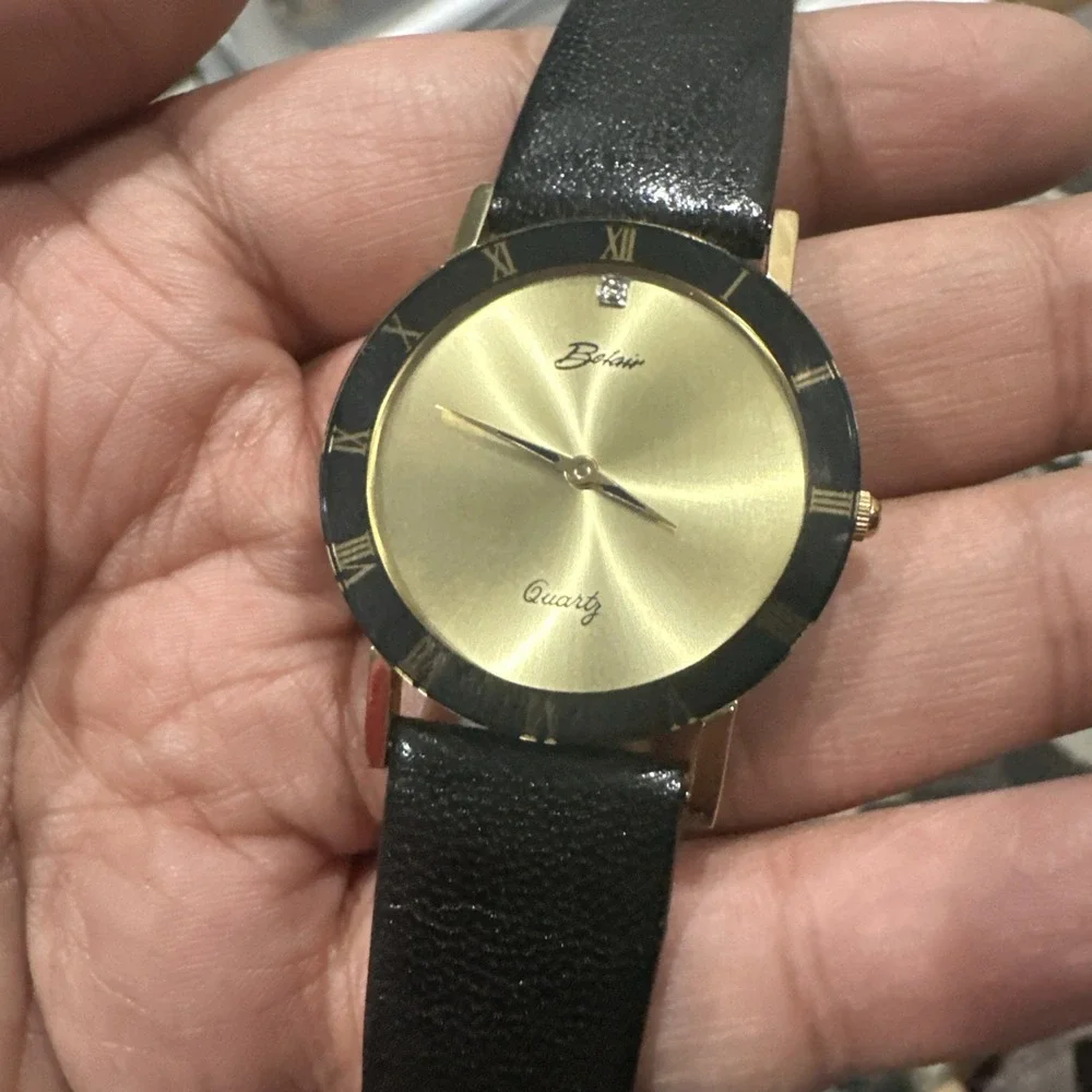 Working Vintage Belair Unisex Watch Swiss Black Roman New Battery 32mm Fit 8in‎